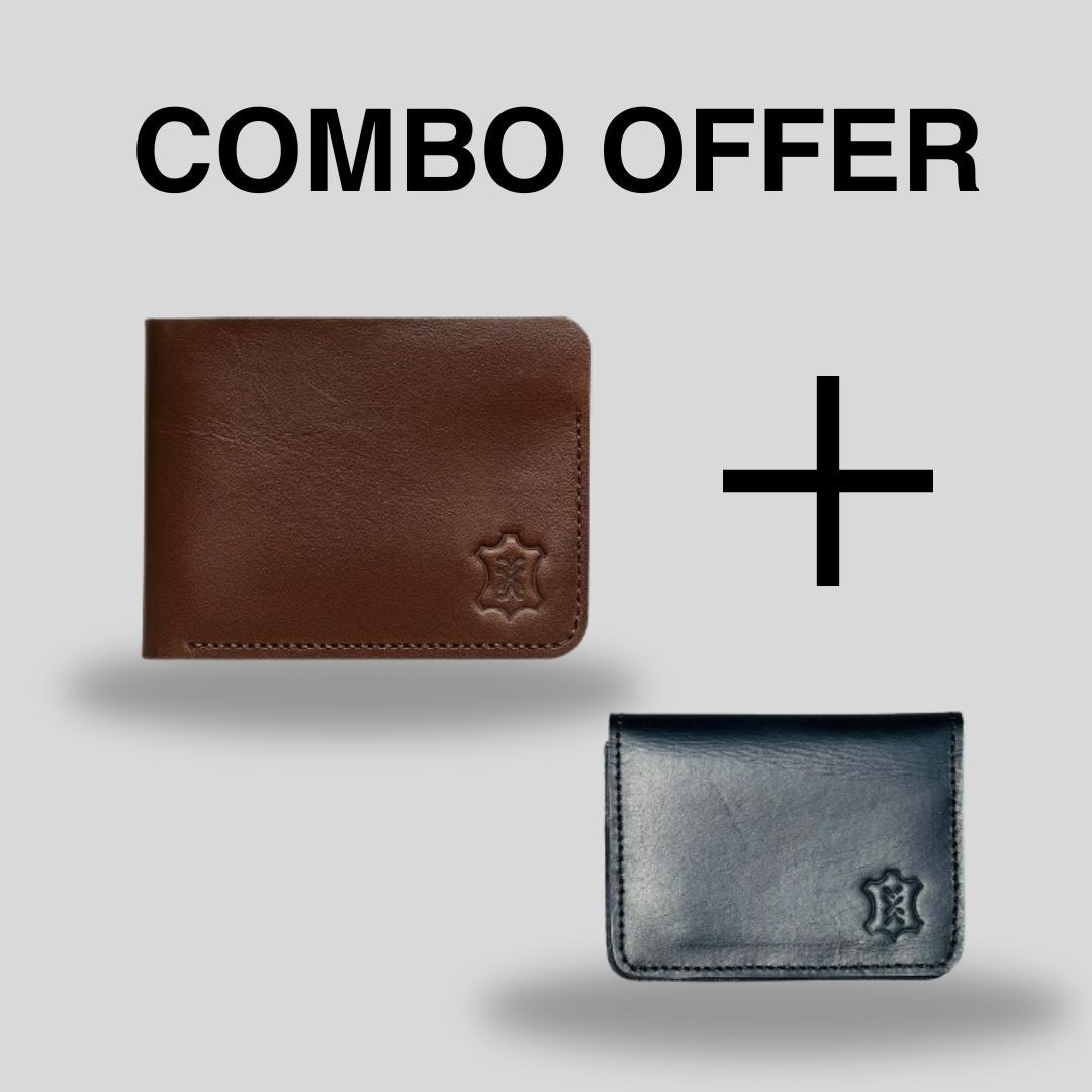 Handmade Leather Bifold Wallet + Card Holder | Combo Offer