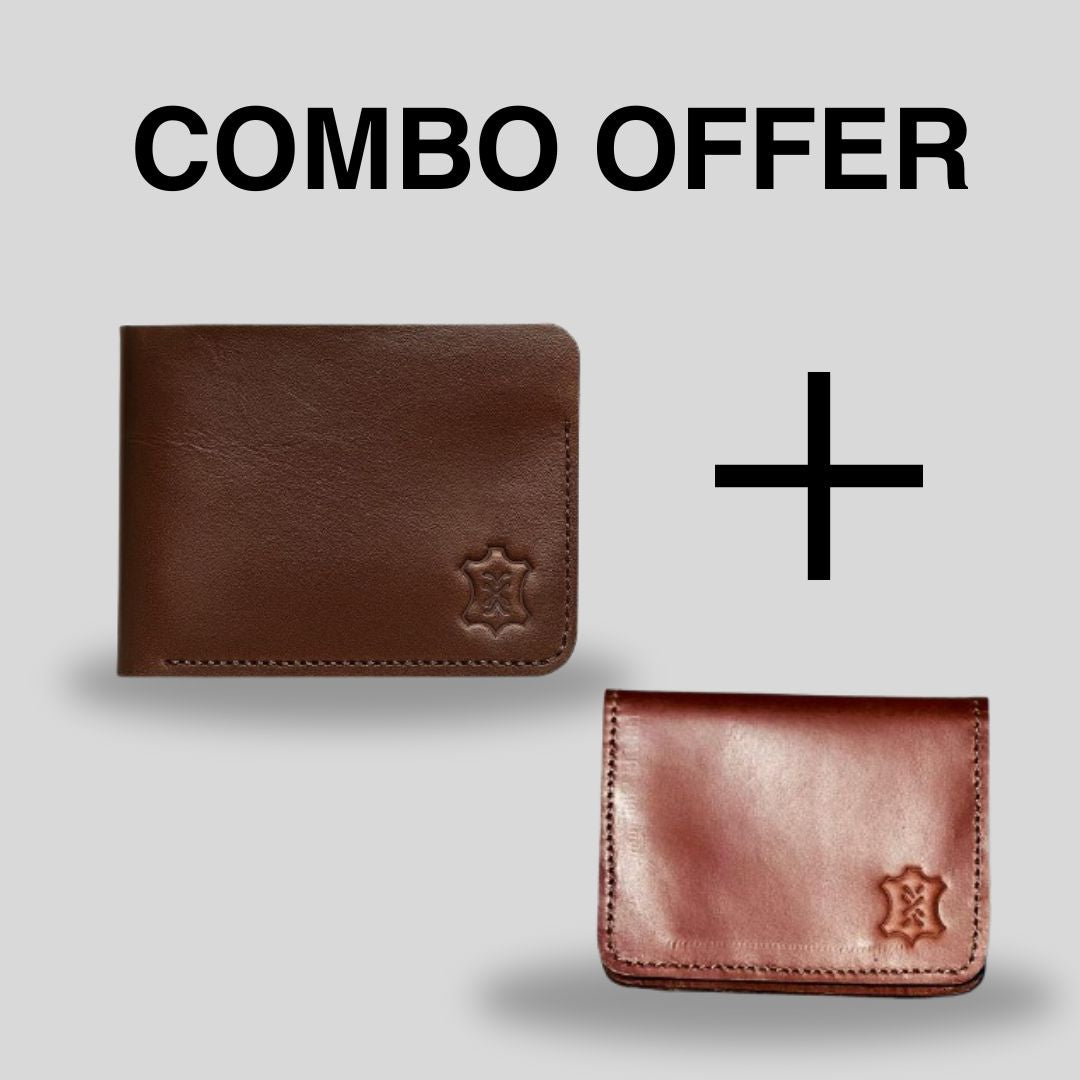 Handmade Leather Bifold Wallet + Card Holder | Combo Offer